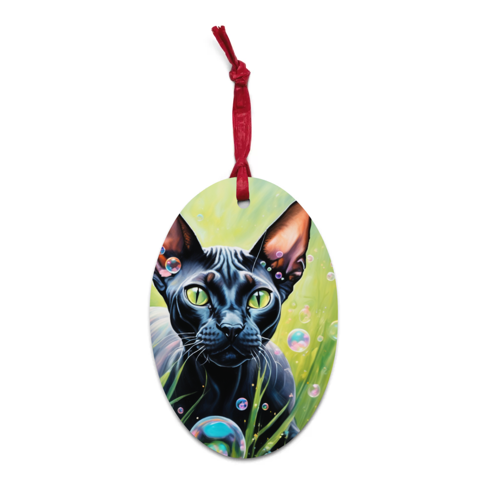 PugMug Custom Black Sphynx Cat Wooden Ornament