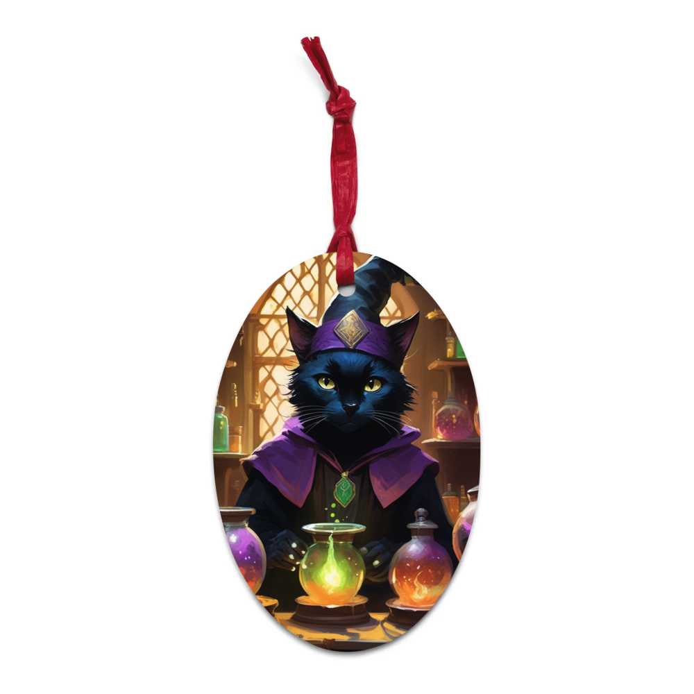 PugMug Custom Black Companion Cat Wooden Ornament