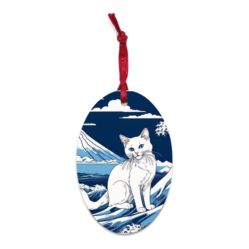 PugMug Custom White Companion Cat Wooden Ornament