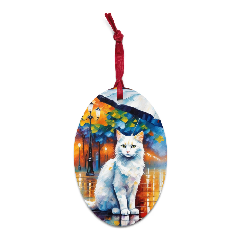 PugMug Custom White Companion Cat Wooden Ornament