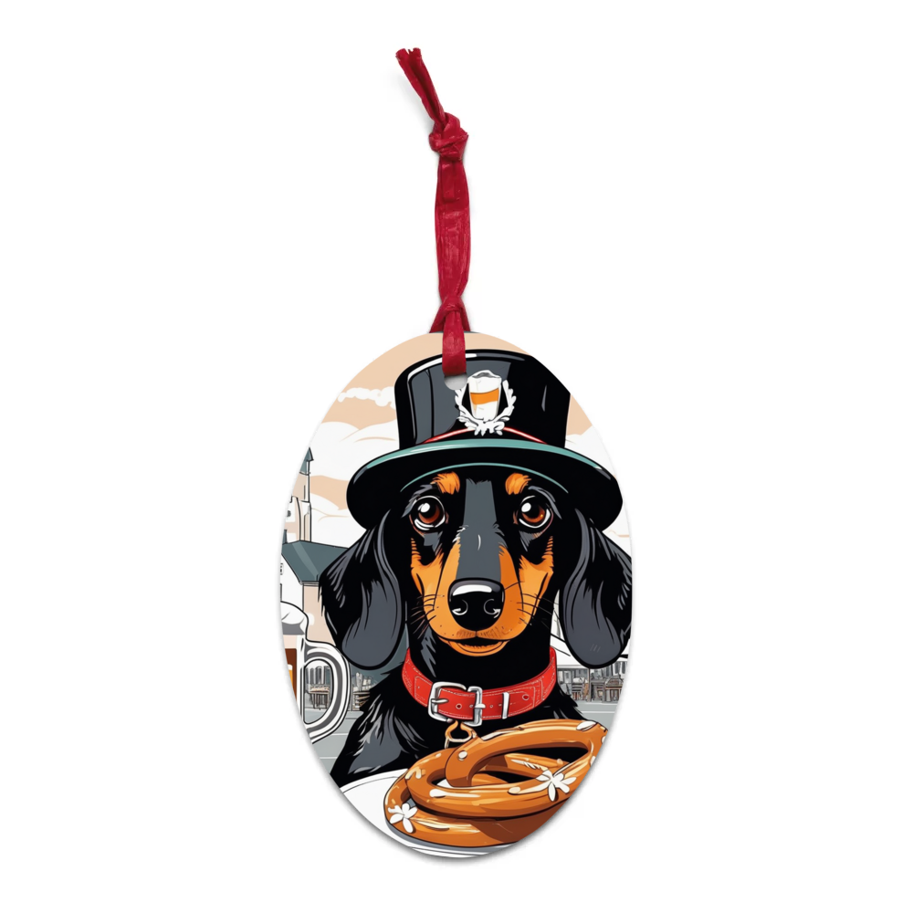 PugMug Custom Black Dachshund Wooden Ornament