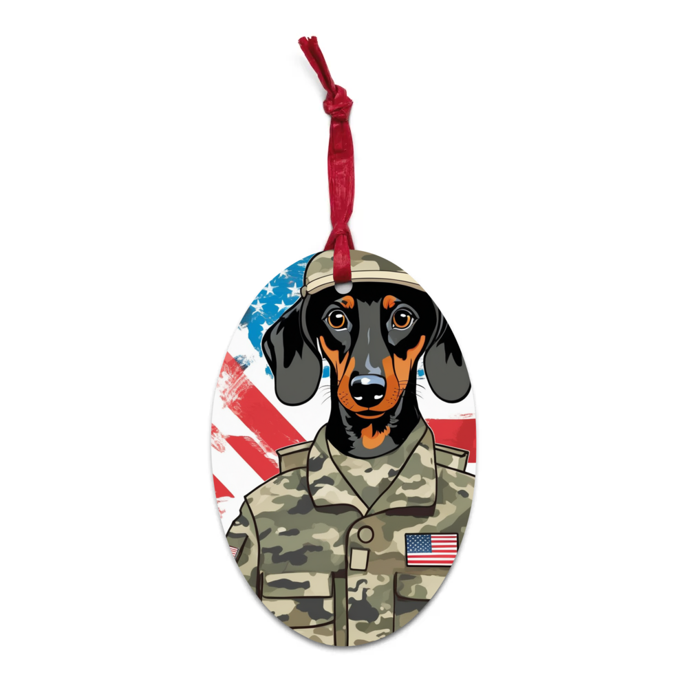 PugMug Custom Black Dachshund Wooden Ornament