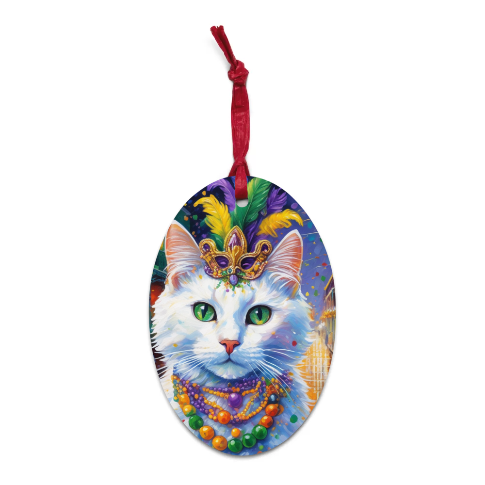 PugMug Custom White Companion Cat Wooden Ornament