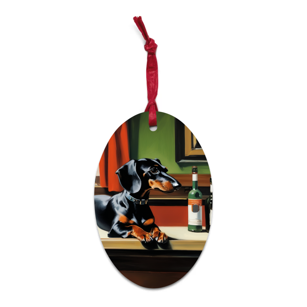 PugMug Custom Black Dachshund Wooden Ornament