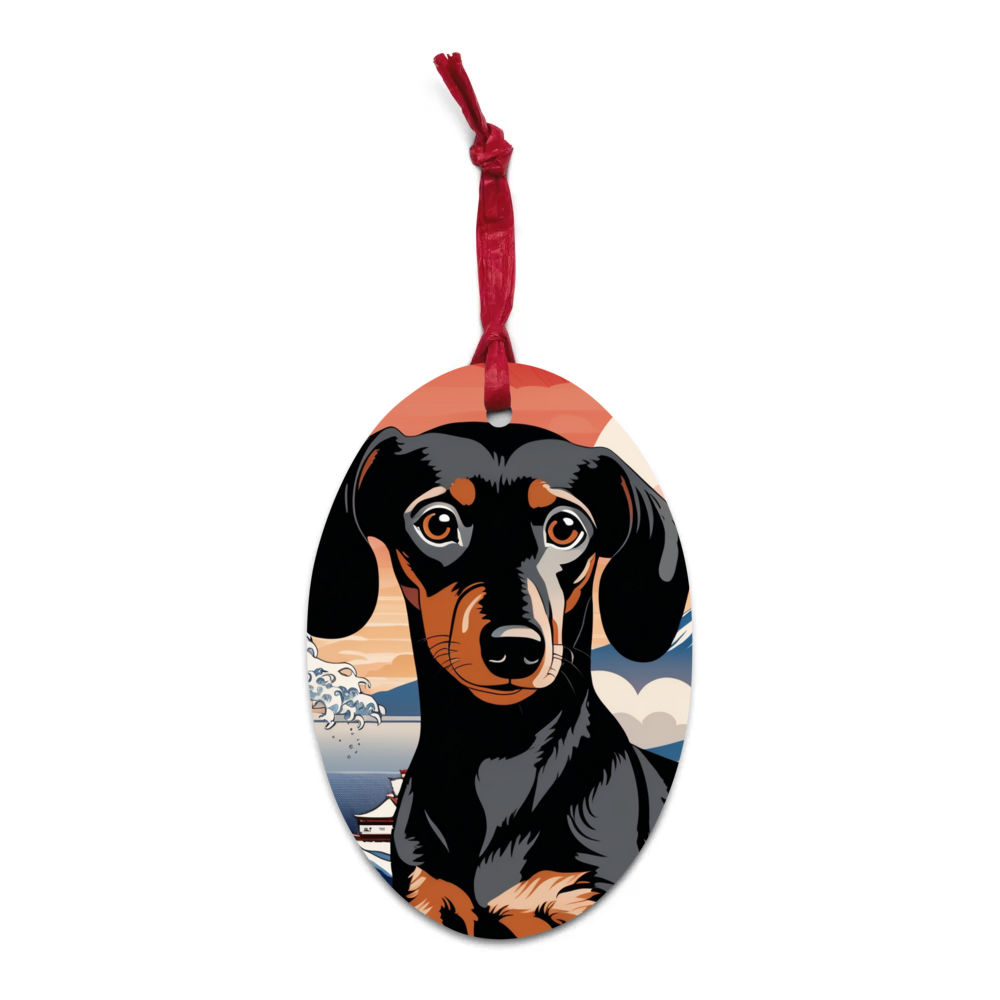 PugMug Custom Black Dachshund Wooden Ornament