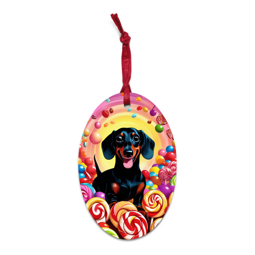 PugMug Custom Black Dachshund Wooden Ornament