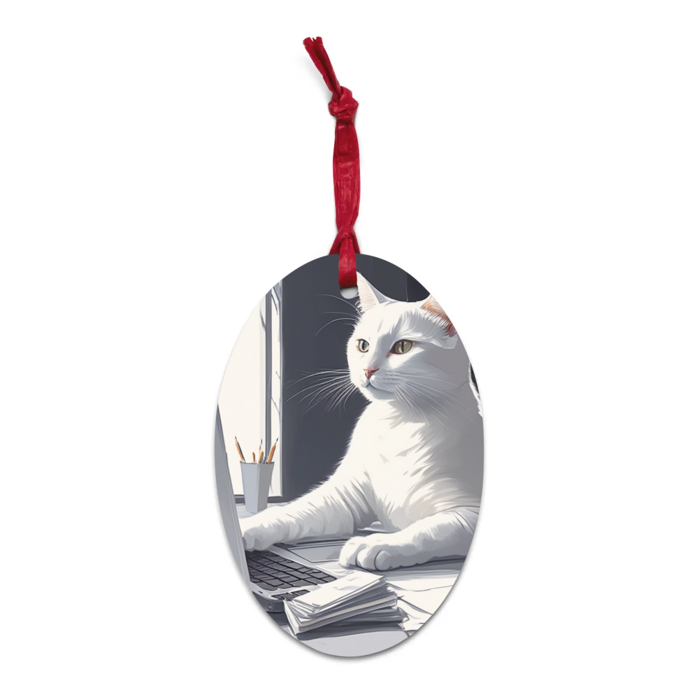 PugMug Custom White Companion Cat Wooden Ornament