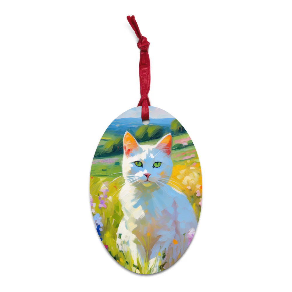 PugMug Custom White Companion Cat Wooden Ornament