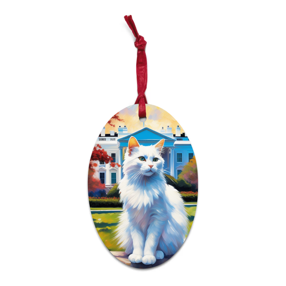 PugMug Custom White Companion Cat Wooden Ornament