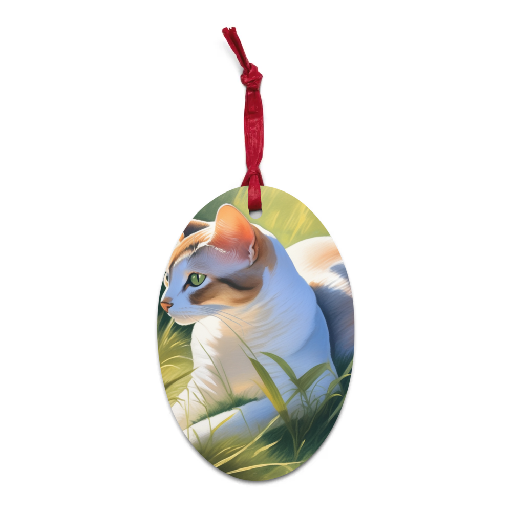 PugMug Custom White Abyssinian Cat Wooden Ornament