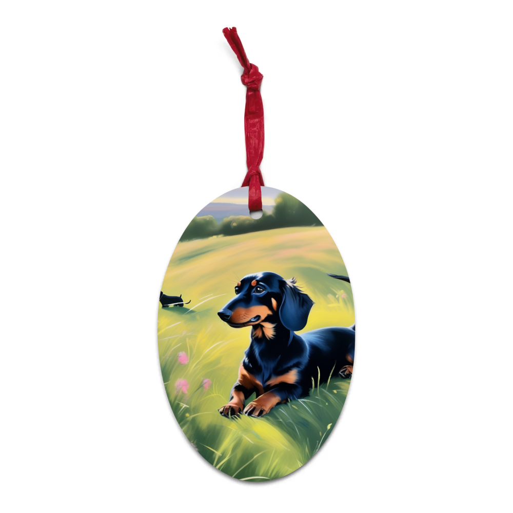 PugMug Custom Black Dachshund Wooden Ornament