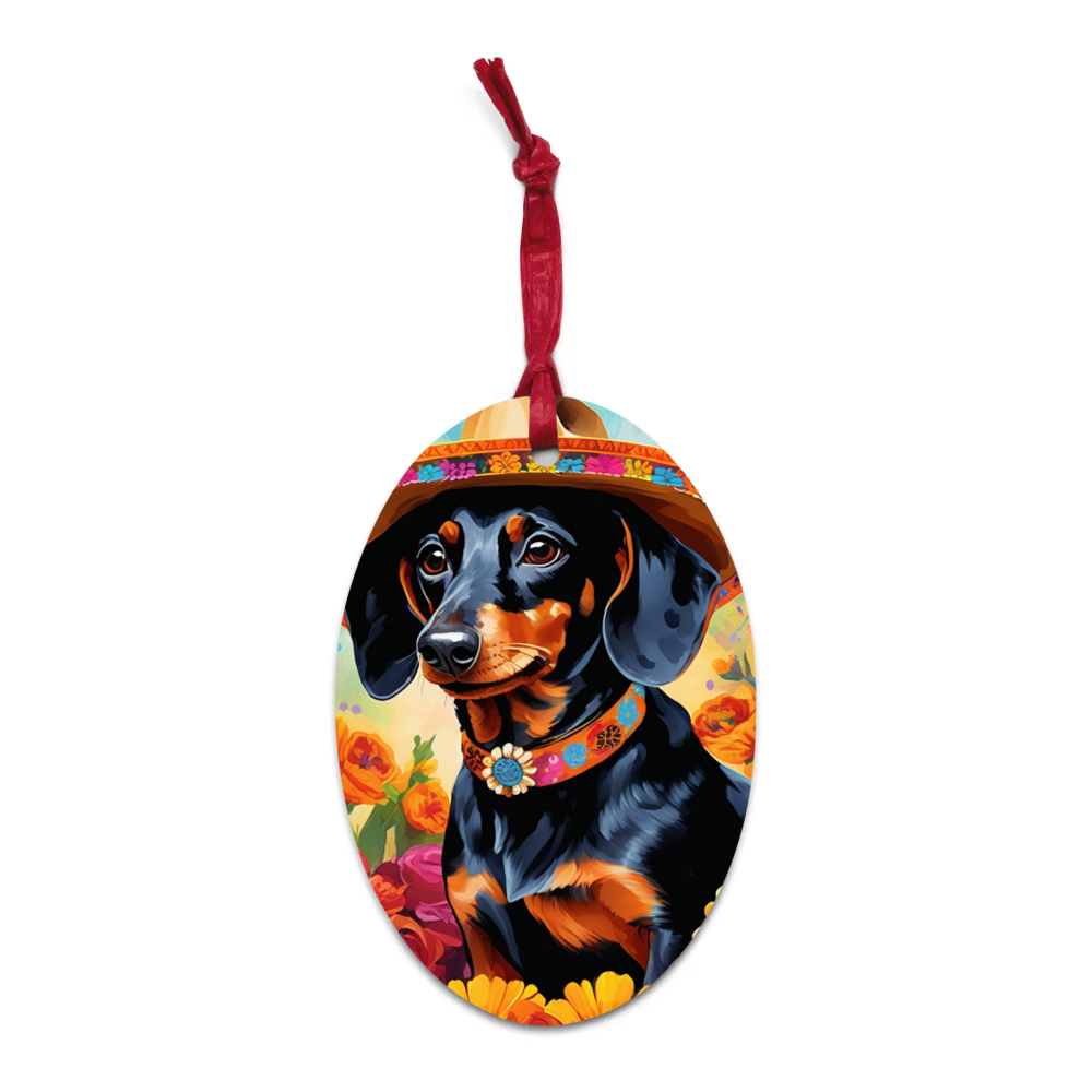 PugMug Custom Black Dachshund Wooden Ornament