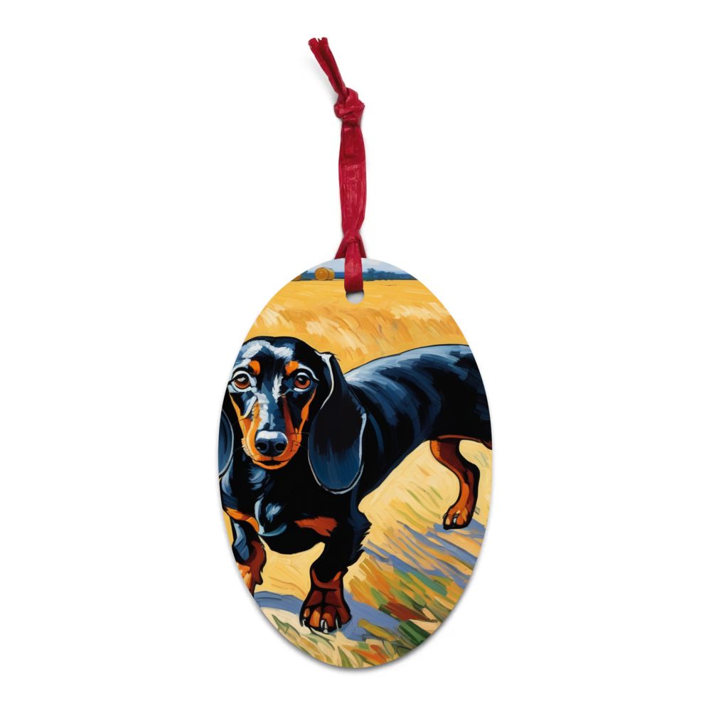 PugMug Custom Black Dachshund Wooden Ornament