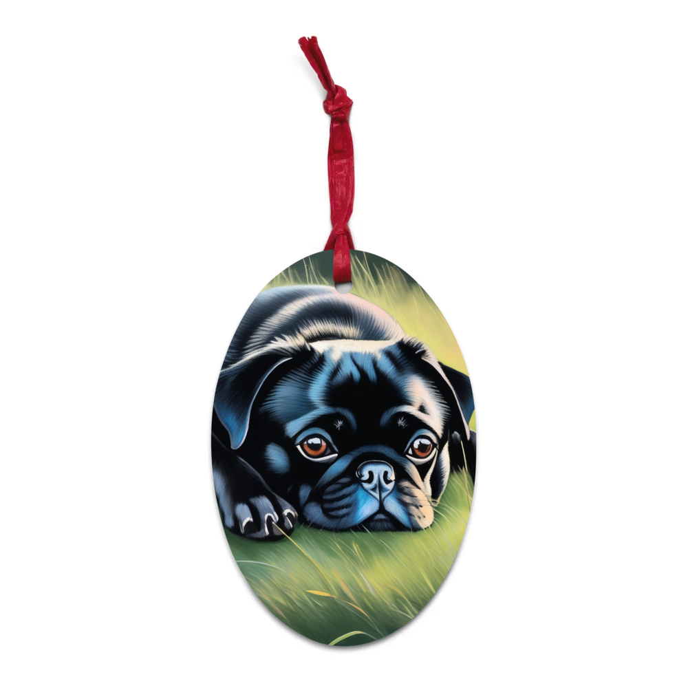 PugMug Custom Black Pug Wooden Ornament
