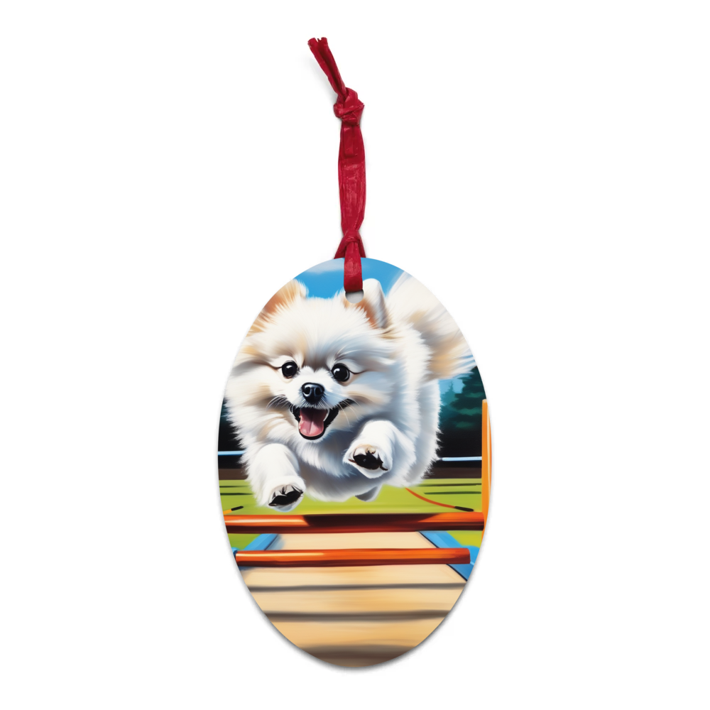 PugMug Custom White Pomeranian Wooden Ornament