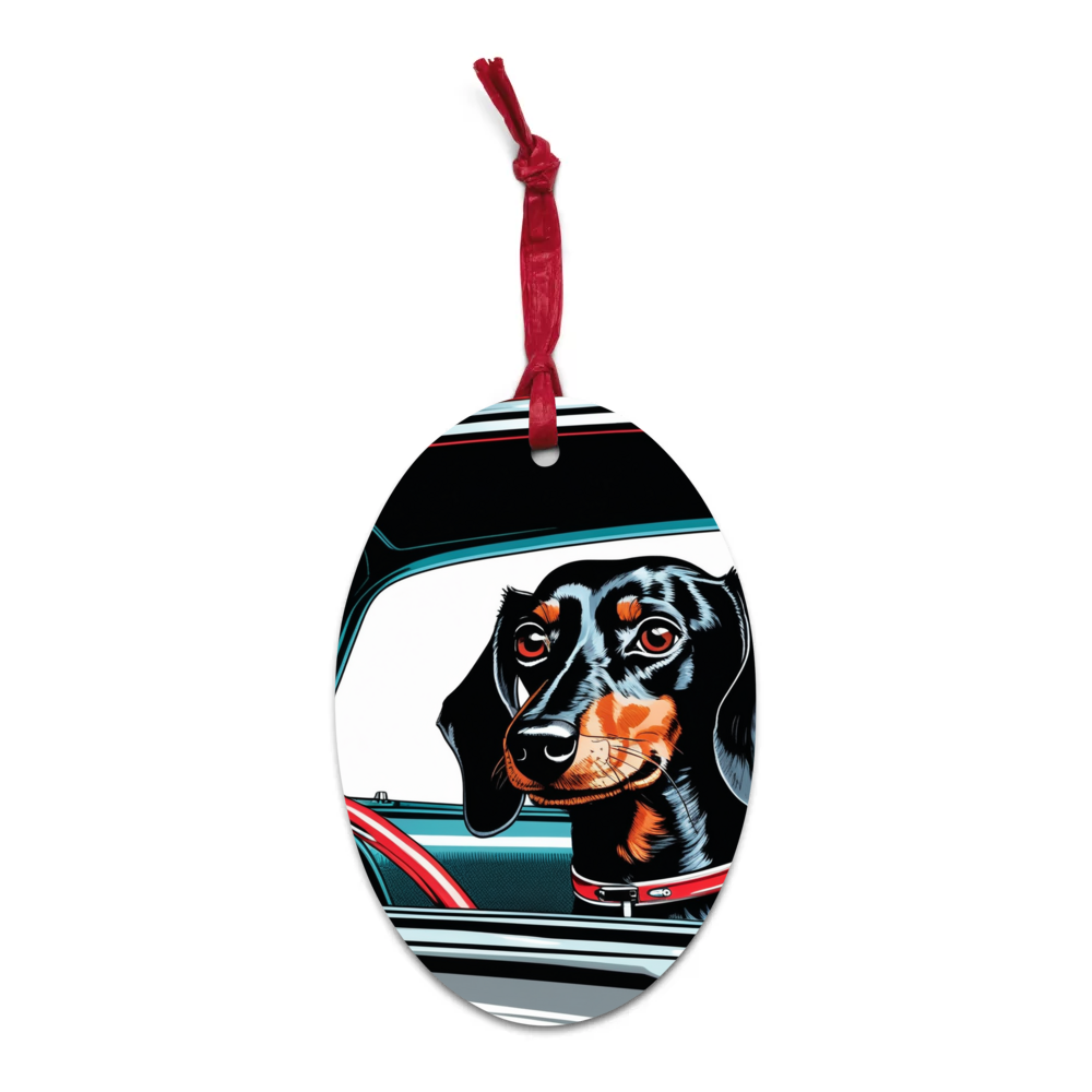 PugMug Custom Black Dachshund Wooden Ornament