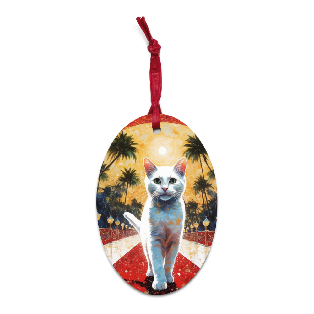 PugMug Custom White Companion Cat Wooden Ornament