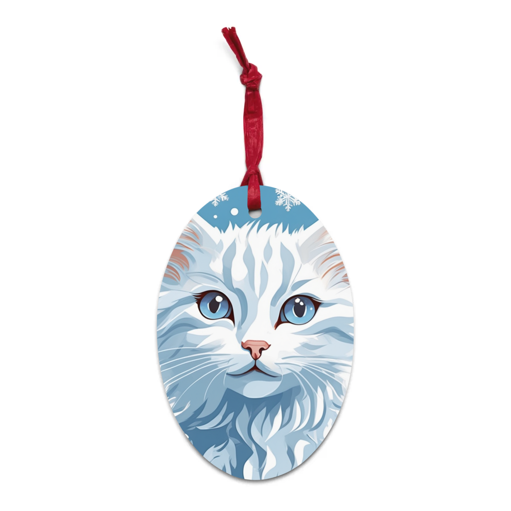 PugMug Custom White Companion Cat Wooden Ornament