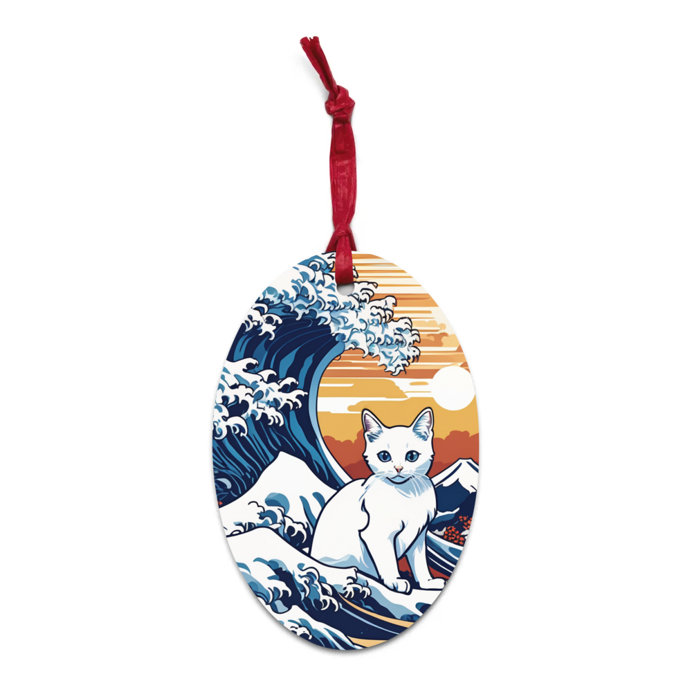 PugMug Custom White Companion Cat Wooden Ornament