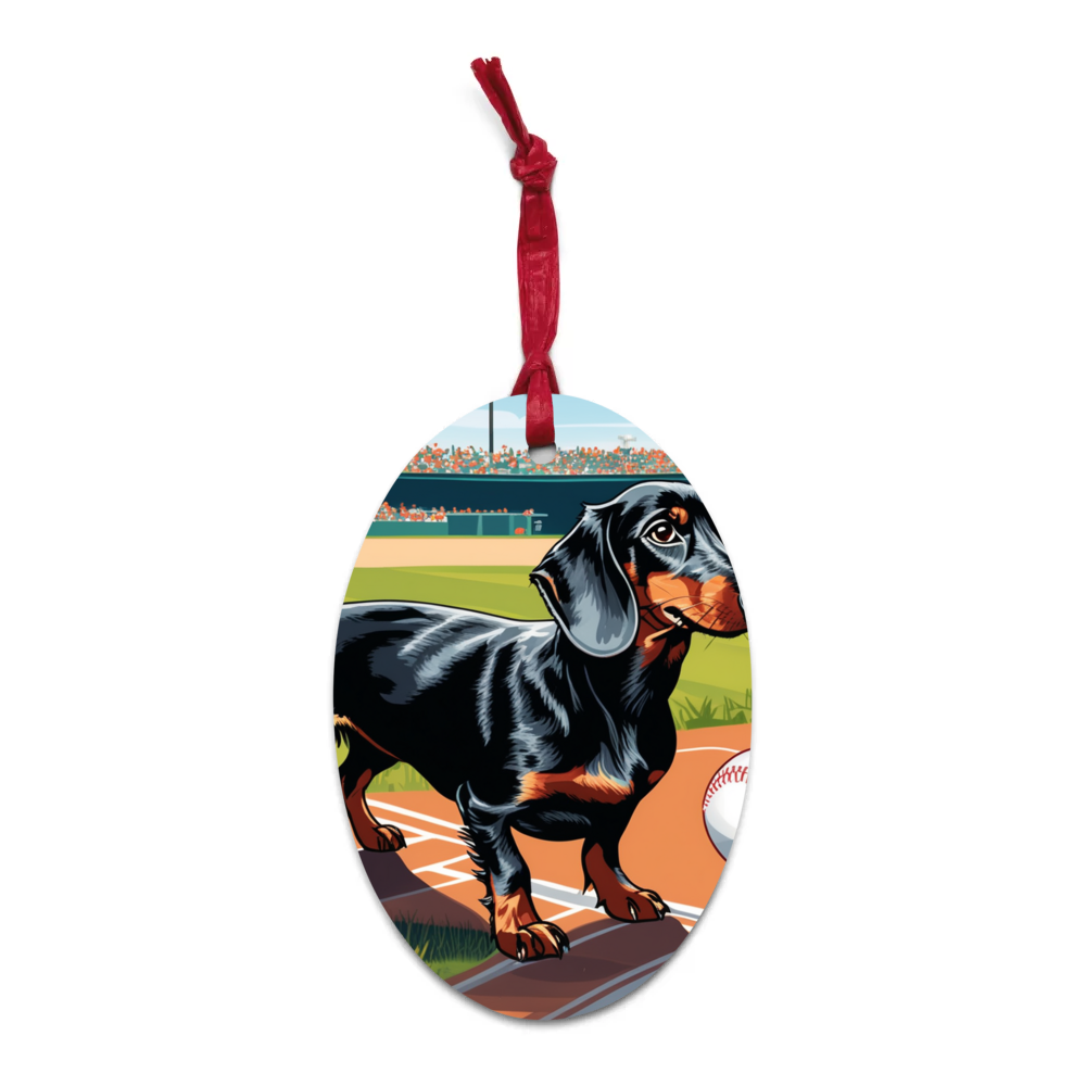 PugMug Custom Black Dachshund Wooden Ornament