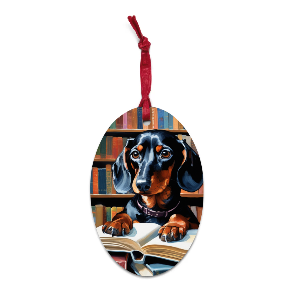 PugMug Custom Black Dachshund Wooden Ornament