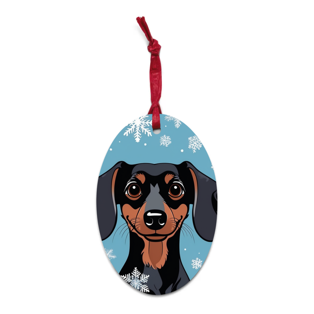 PugMug Custom Black Dachshund Wooden Ornament