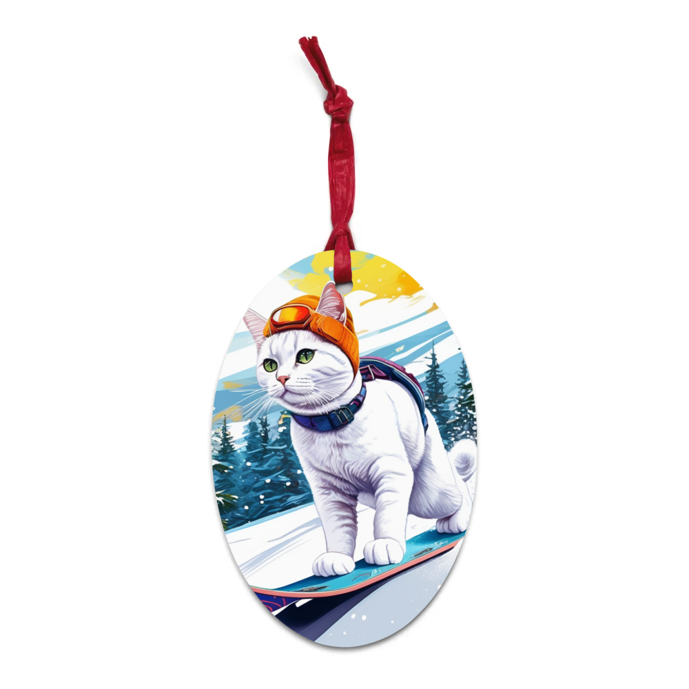 PugMug Custom White Companion Cat Wooden Ornament