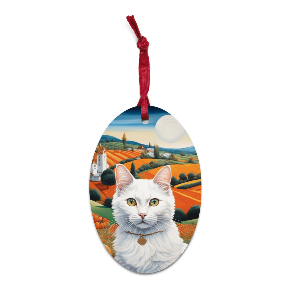 PugMug Custom White Companion Cat Wooden Ornament