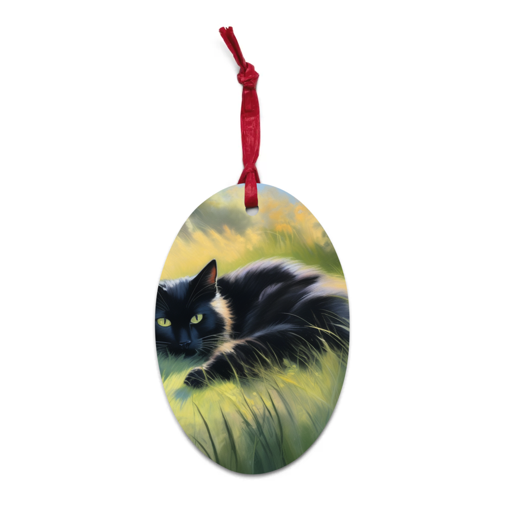 PugMug Custom Black Companion Cat Wooden Ornament