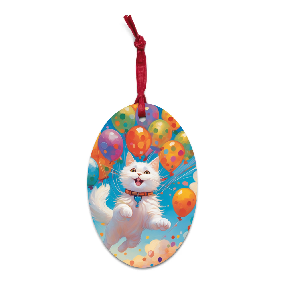 PugMug Custom White Companion Cat Wooden Ornament