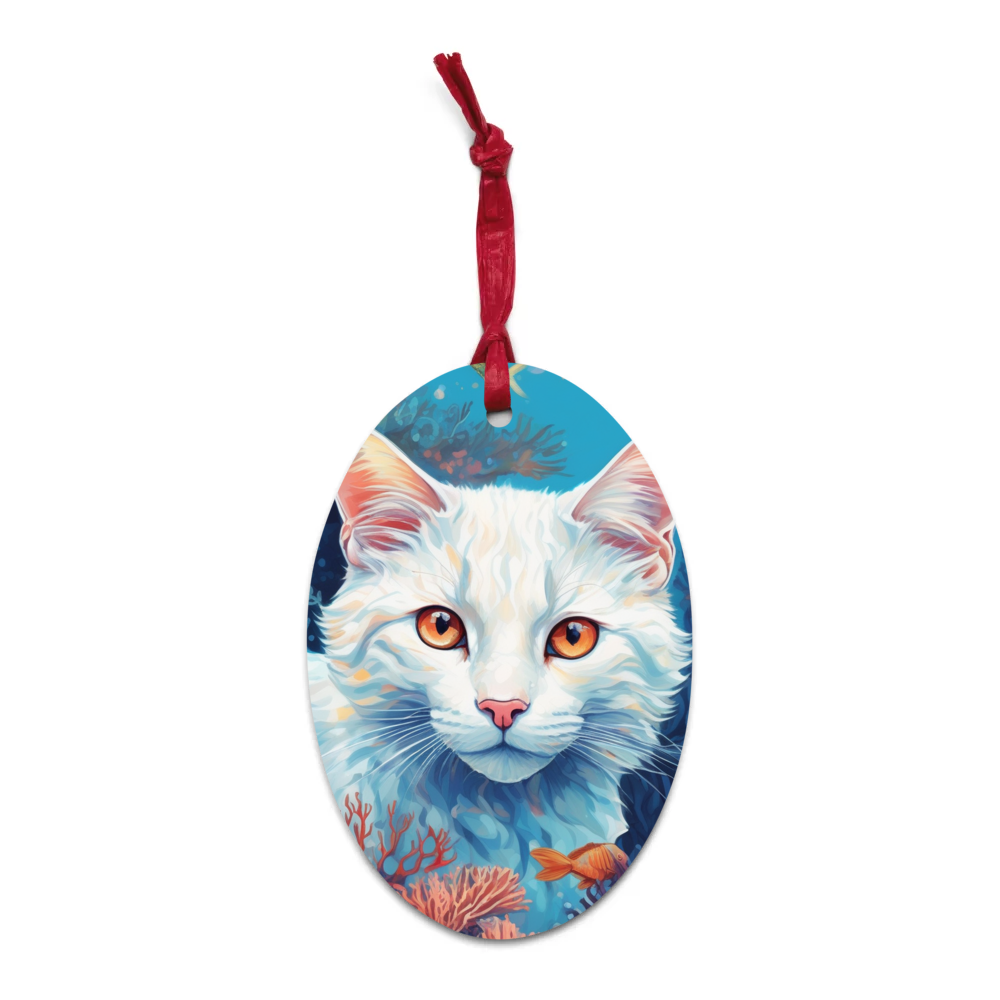 PugMug Custom White Companion Cat Wooden Ornament