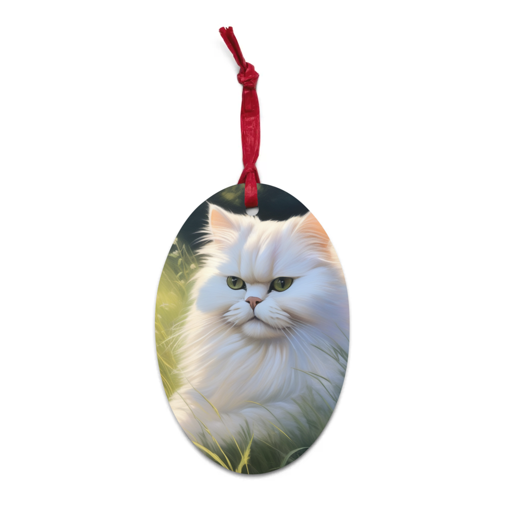 PugMug Custom White Persian Cat Wooden Ornament