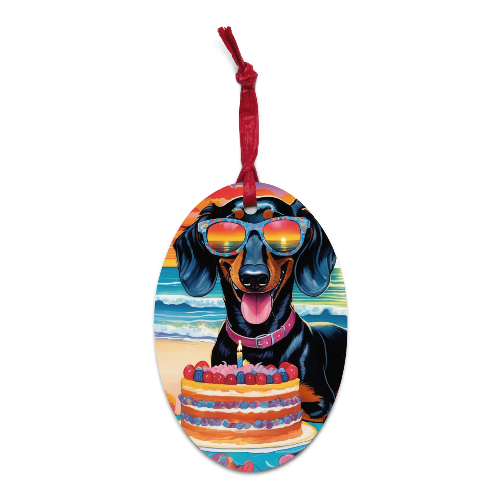 PugMug Custom Black Dachshund Wooden Ornament