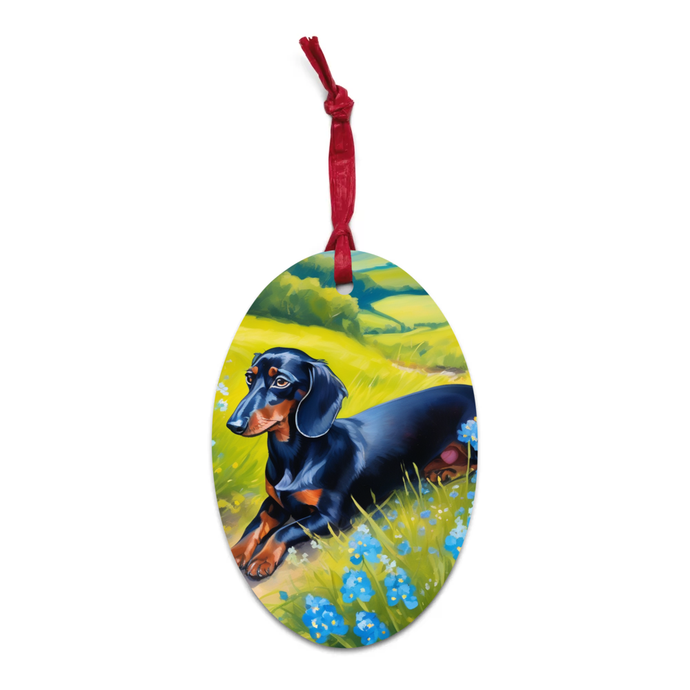 PugMug Custom Black Dachshund Wooden Ornament