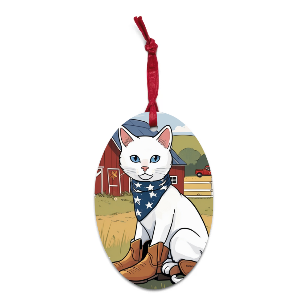 PugMug Custom White Companion Cat Wooden Ornament