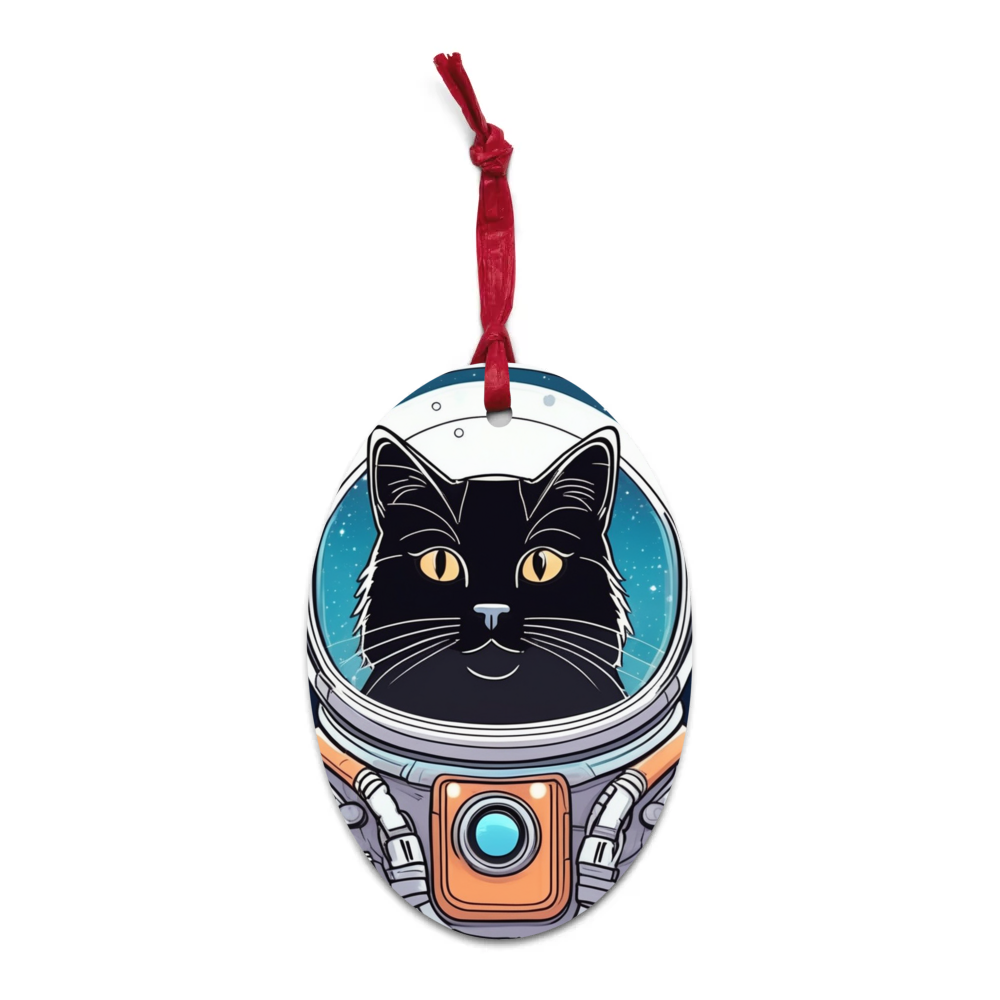 PugMug Custom Black Companion Cat Wooden Ornament