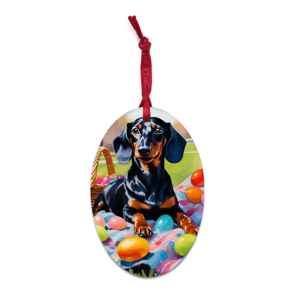 PugMug Custom Black Dachshund Wooden Ornament