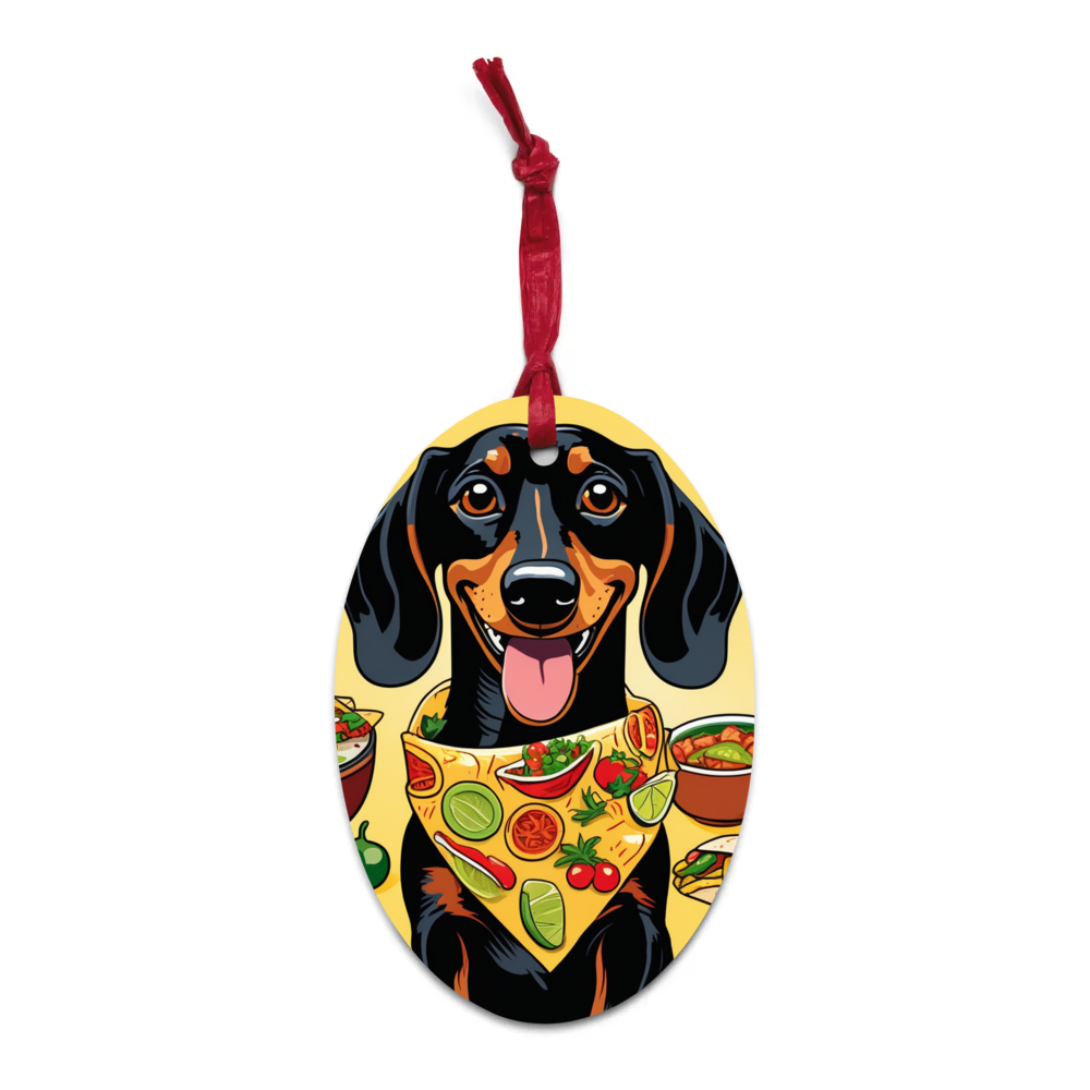 PugMug Custom Black Dachshund Wooden Ornament