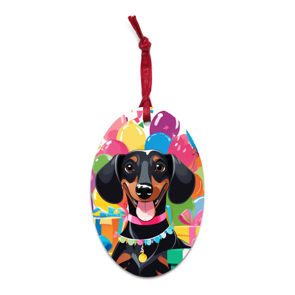 PugMug Custom Black Dachshund Wooden Ornament