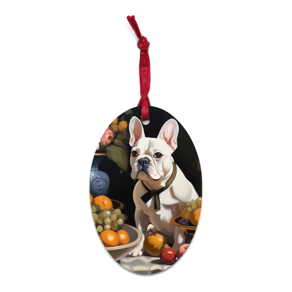 PugMug Custom White French Bulldog Wooden Ornament