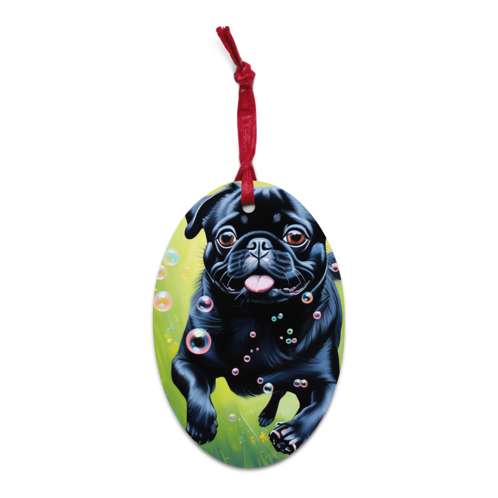 PugMug Custom Black Pug Wooden Ornament