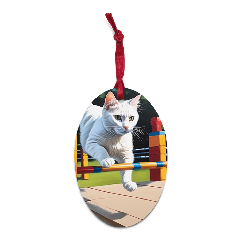 PugMug Custom White Companion Cat Wooden Ornament