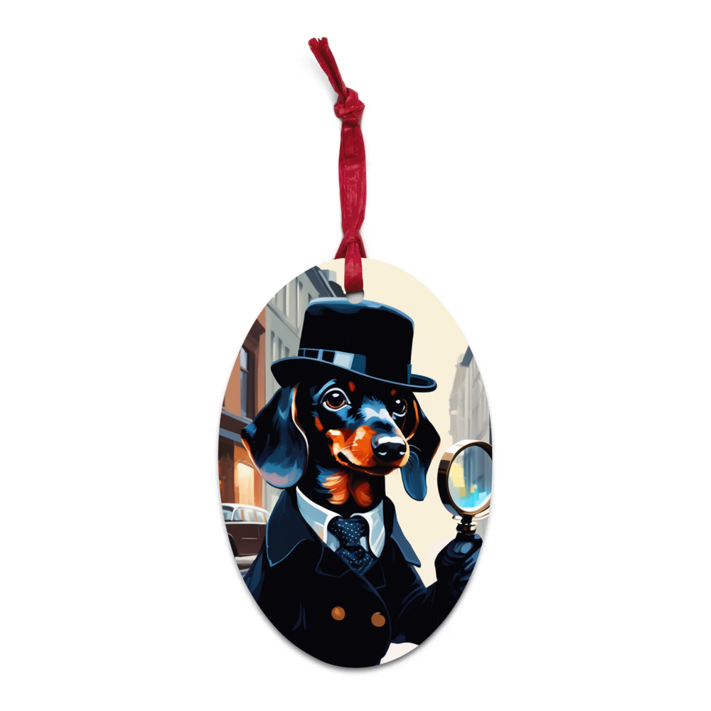 PugMug Custom Black Dachshund Wooden Ornament