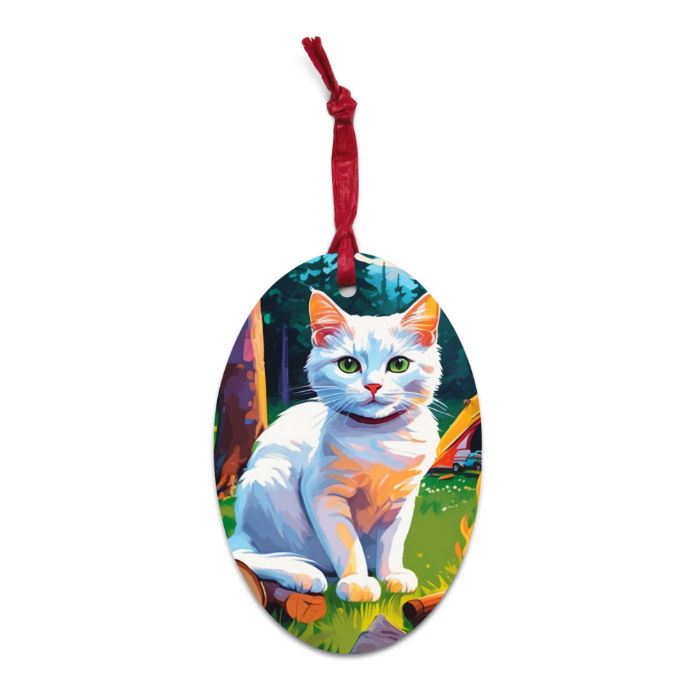 PugMug Custom White Companion Cat Wooden Ornament