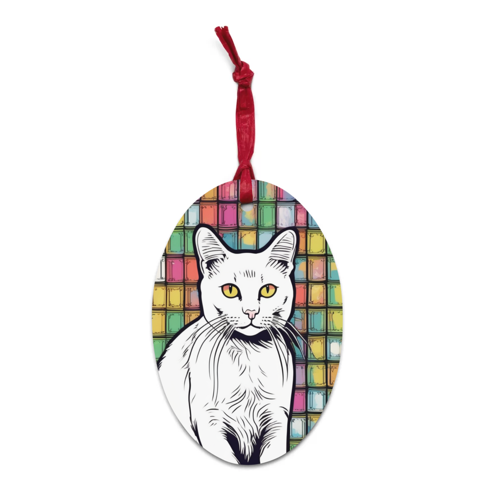 PugMug Custom White Companion Cat Wooden Ornament
