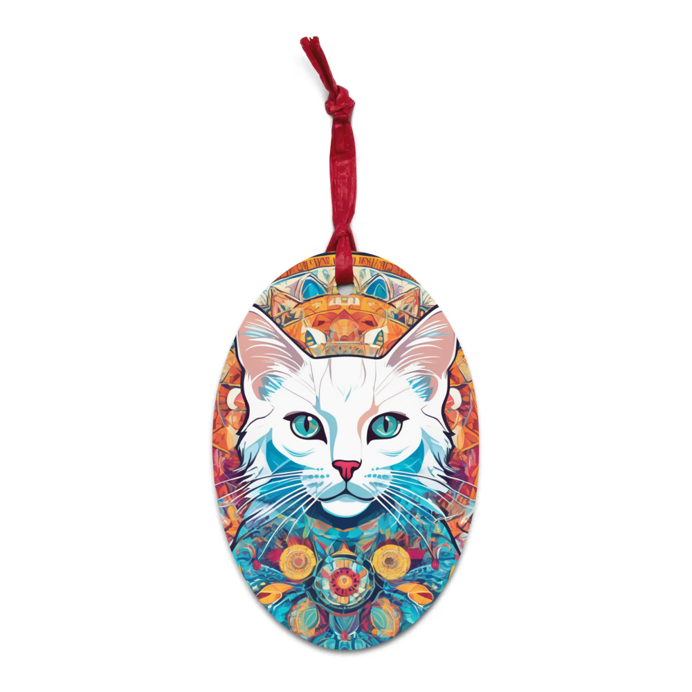 PugMug Custom White Companion Cat Wooden Ornament