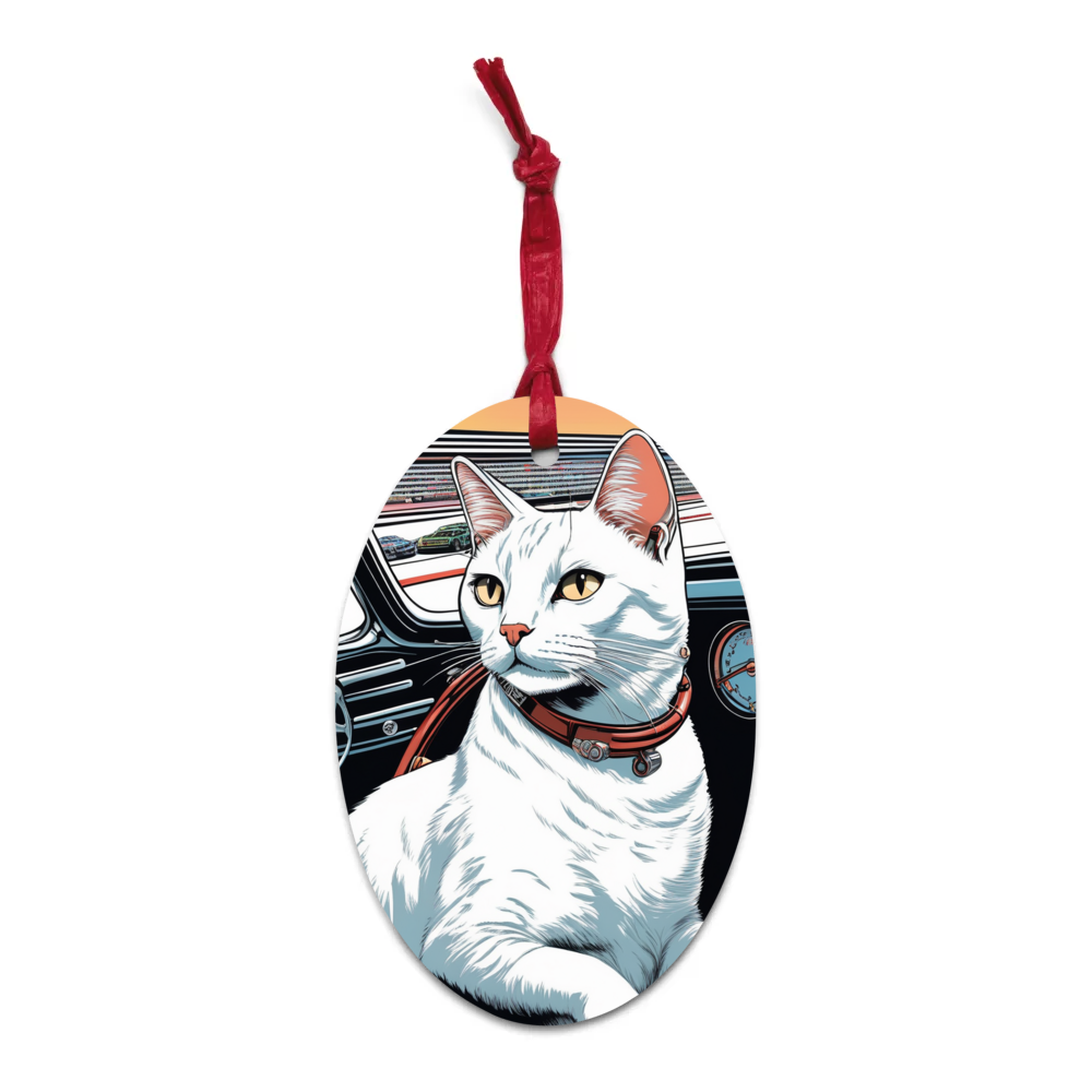 PugMug Custom White Companion Cat Wooden Ornament