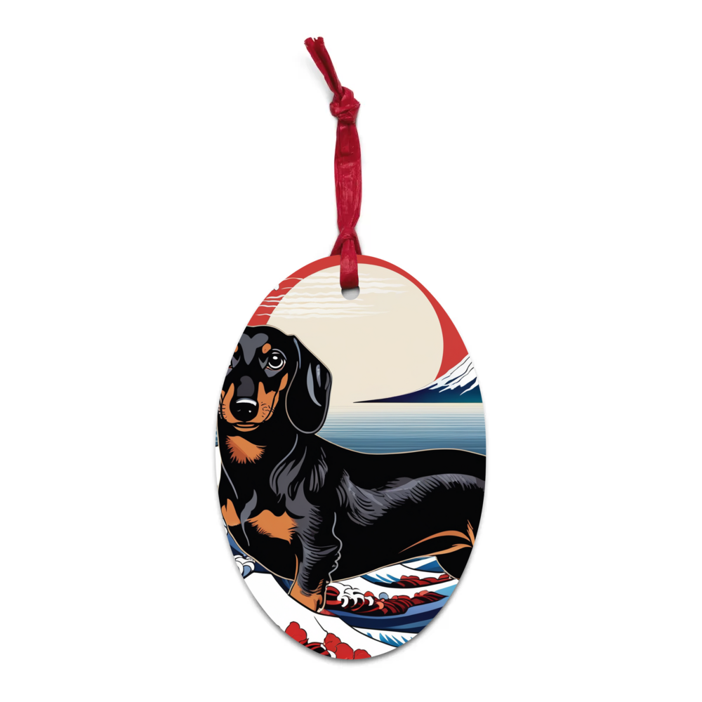 PugMug Custom Black Dachshund Wooden Ornament