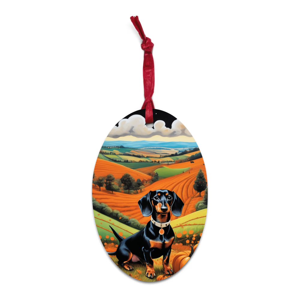 PugMug Custom Black Dachshund Wooden Ornament