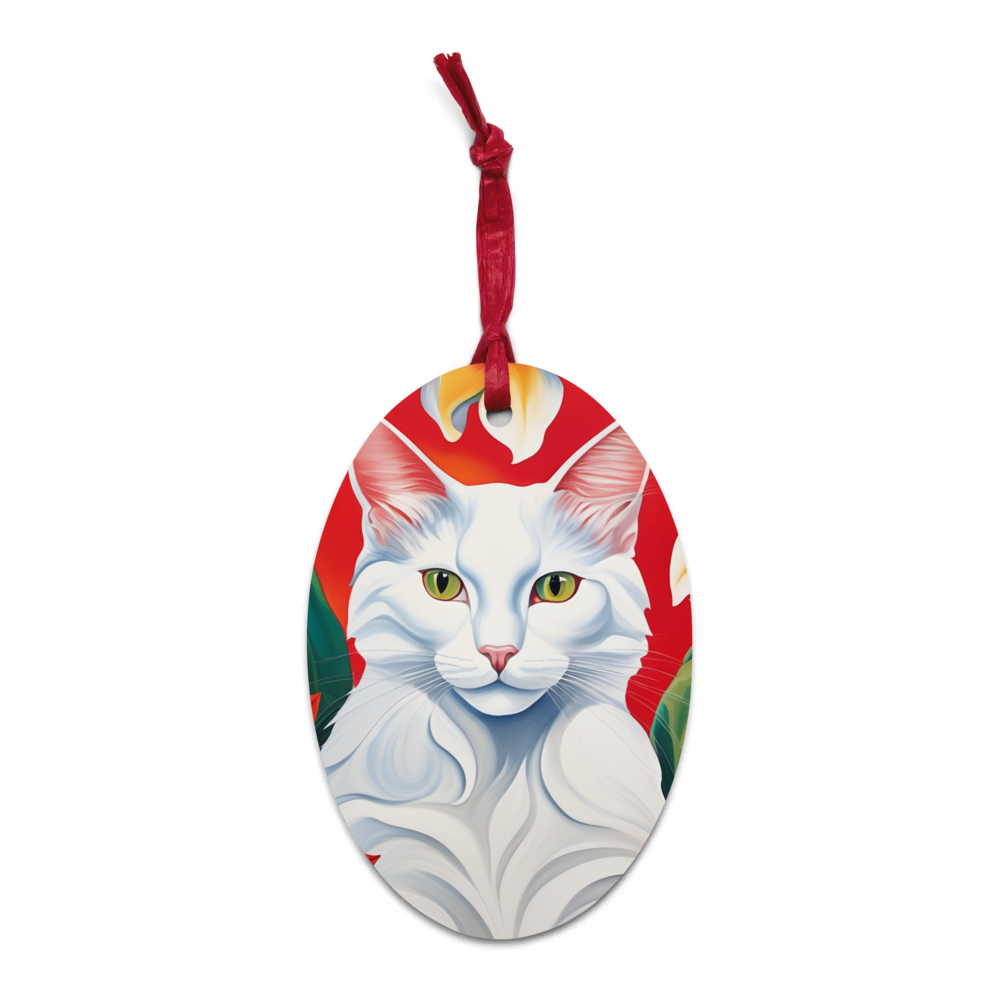 PugMug Custom White Companion Cat Wooden Ornament